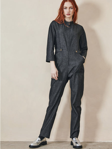 'Foster Jumpsuit' Washed Black Denim