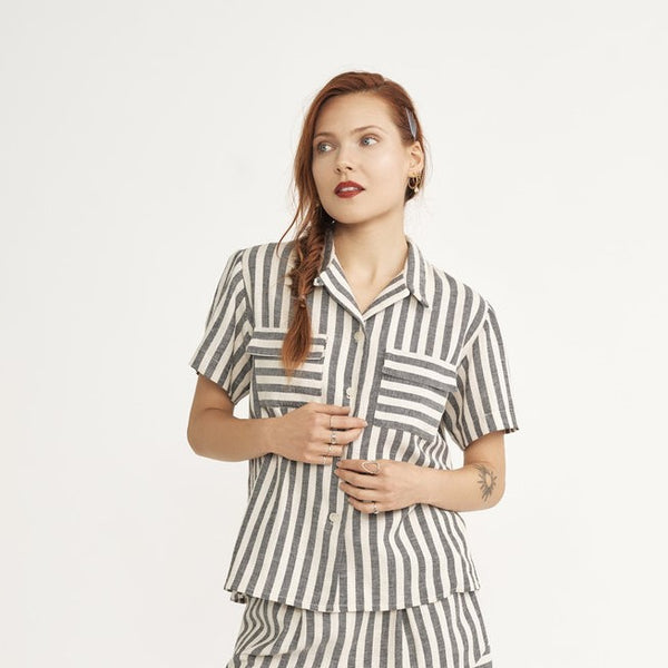 'Egon Button Up' Black Stripe